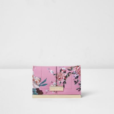 Pink floral print card holder